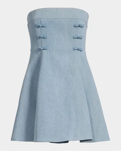 Sau Lee Tai Denim Strapless Minidress In Blue