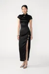 Sau Lee Tamara Satin Midi Dress In Black