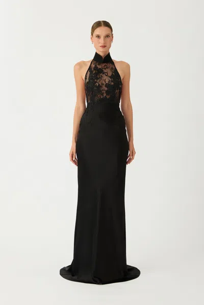 Sau Lee Taron Satin Gown In Black