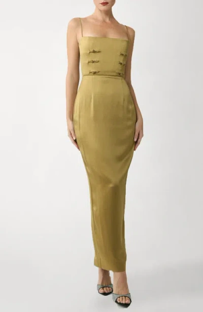 SAU LEE SAU LEE TAYLOR KNOT DETAIL SATIN COLUMN GOWN