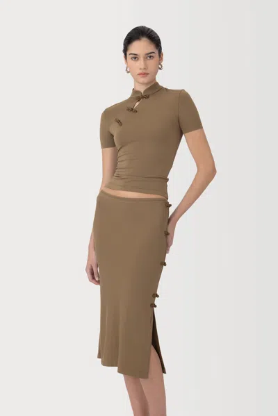 Sau Lee Timo Jersey Skirt In Brown
