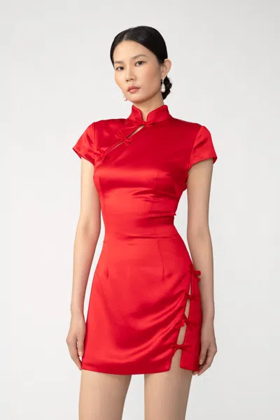 Sau Lee Tina Satin Mini Dress In Red