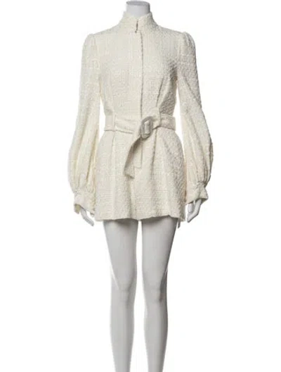Pre-owned Sau Lee Tweed Pattern Jumpsuit In White