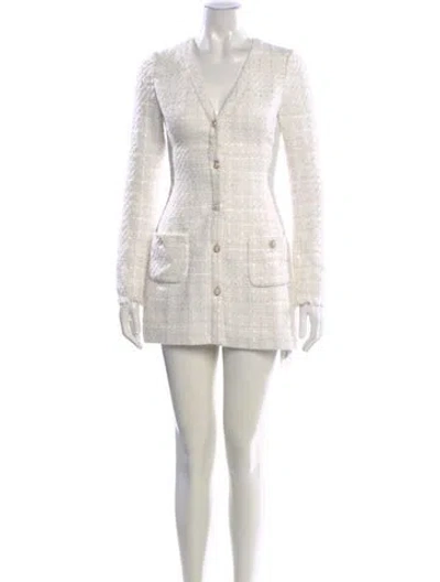 Pre-owned Sau Lee Tweed Pattern Mini Dress In White