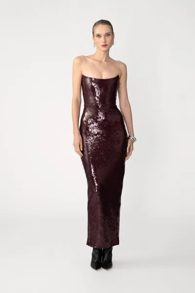 Sau Lee Venus Sequin Gown In Burgundy