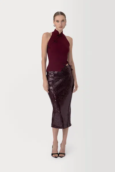 Sau Lee Venus Sequin Skirt In Burgundy
