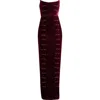 Sau Lee Vesper Strapless Velvet Gown In Burgundy