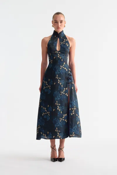 Sau Lee Victoria Satin Dress In Blue