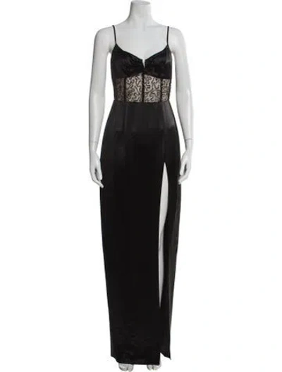 Pre-owned Sau Lee V-neck Long Dress In Black