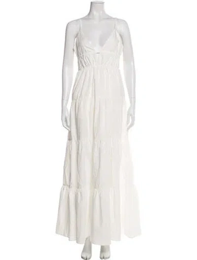Pre-owned Sau Lee V-neck Long Dress In Neutral