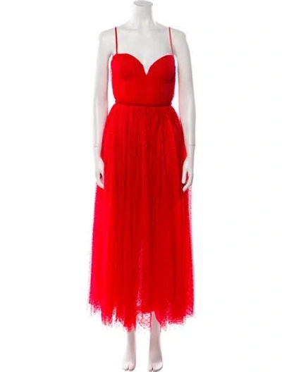 Pre-owned Sau Lee V-neck Long Dress In Red