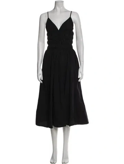 Pre-owned Sau Lee V-neck Midi Length Dress In Black