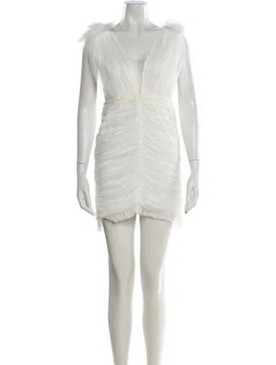 Pre-owned Sau Lee V-neck Mini Dress In White