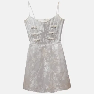 Pre-owned Sau Lee White Silk Jacquard Joey Mini Dress Xs