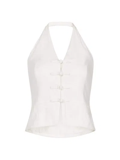 Sau Lee Women's Drea Cotton-linen Tailored Halter Vest In Ivory
