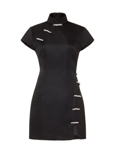 Sau Lee Women's Ivy Satin Crystal-fastener Minidress In Black