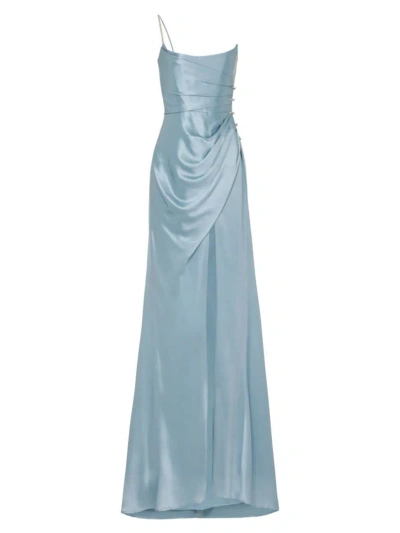 Sau Lee Women's Pasha Embellished Gathered Satin Gown In Blue