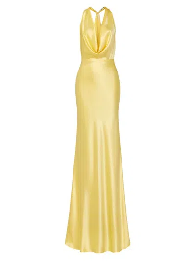 Sau Lee Women's Pearl Satin Cowl-neck Gown In Popcorn Yellow