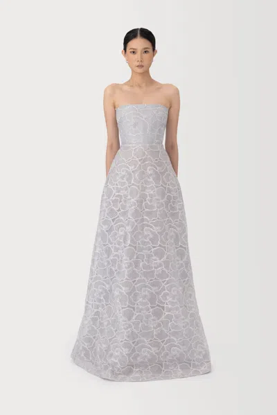 Sau Lee Yvonne Embroidered Gown In Gray