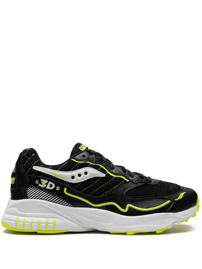 Saucony 3d Grid Hurricane "acid Yellow" Sneakers In Black