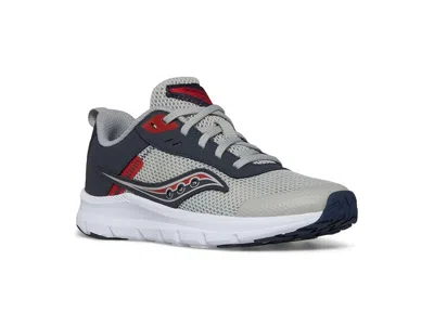 Saucony Axon Kdz (little Kid/big Kid) Kids Shoes Grey/navy/red : 3 Little Kid W, Leather In Gray