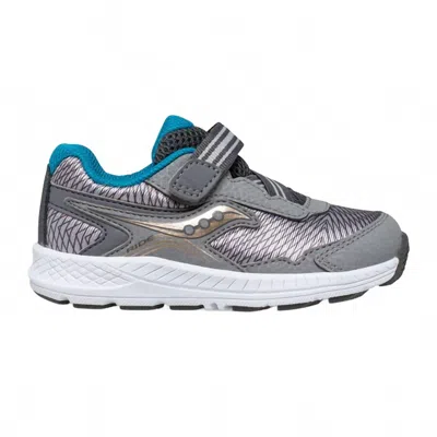 Saucony Kids' Boy's Ride 10 Jr Running Shoes In Grey/blue/gold In Transparent