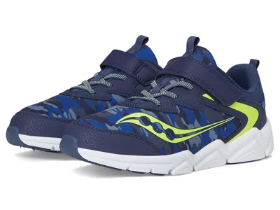 Saucony Flash Le (little Kid/big Kid) Kid's Shoes Navy/lime : 3 Little Kid M, Leather In Blue