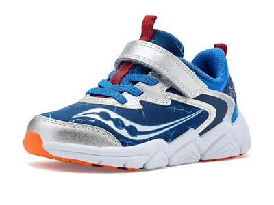 Saucony Flash Le (little Kid/big Kid) Kid's Shoes Navy/silver/royal : 10.5 Little Kid M, Leather In Blue