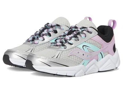 Saucony Flash Xt (little Kid/big Kid) Kid's Shoes Silver/black : 4.5 Big Kid M, Textile In White