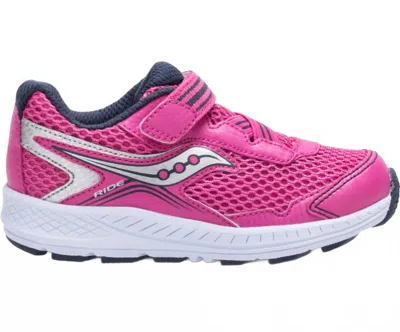 Saucony Kids' Girl's Ride 10 Sneaker In Pink/silver In Black