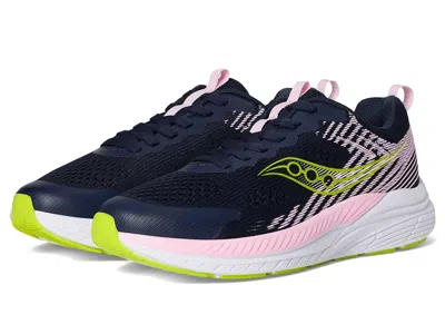Saucony Hurricane Kdz (big Kid) Kid's Shoes Navy/pink : 5.5 Big Kid M, Leather In Blue