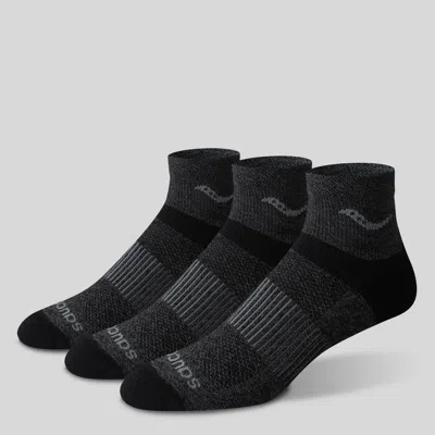 Saucony Inferno Merino Wool Blend Quarter 3-pack Sock Greymarl In Black
