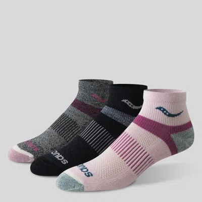 Saucony Inferno Merino Wool Blend Quarter 3-pack Sock Pink In Multi