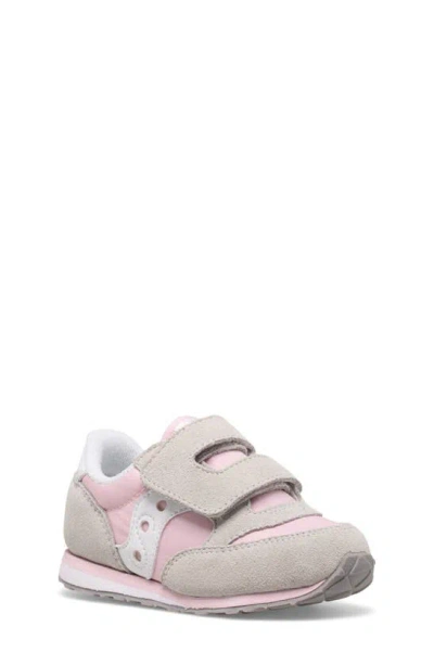 Saucony Kids' Jazz Hook & Loop Sneaker In Grey/ Pink/ White