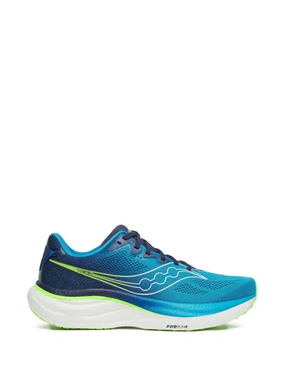 Saucony Breathable Blue Running Sneakers With Neon Accents