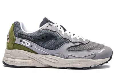 Pre-owned Saucony Men's  3d Grid Hurricane Premium Olive Green Sneakers In Dark Grey/light Grey In Gray