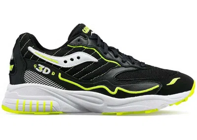 Pre-owned Saucony Men's  3d Grid Hurricane Sneakers In Black/white/acid Yellow