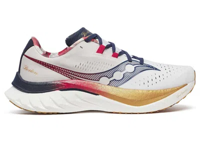 Pre-owned Saucony Men's  Endorphin Speed 4 Boston Marathon Sneakers In White/navy Blue