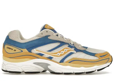 Pre-owned Saucony Men's  Progrid Omni 9 Premium Royal Blue Sneakers In Cream/yellow
