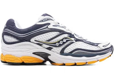 Pre-owned Saucony Men's  Progrid Omni 9 White Sneakers In Navy Blue/yellow In Multi