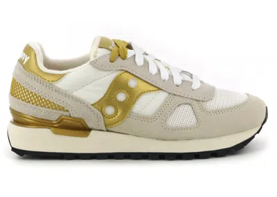 Pre-owned Saucony Men's  Shadow Original Sneakers In White/gold In Multi