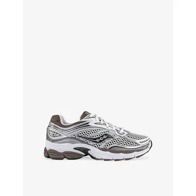 Saucony Mens White Brown Progrid Omni 9 Woven Trainers In Silver