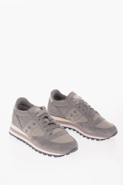 Saucony Nylon And Suede Low-top Sneakers With Three-tone Sole In Gray