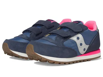 Saucony Originals Jazz Double Hook Loop (toddler/little Kid/big Kid) Kid's Shoes Navy/silver/pink : 3.5 Big  In Blue