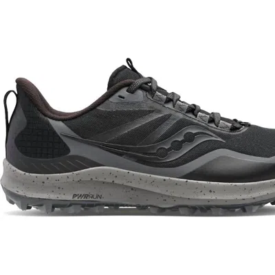 Saucony Men's Peregrine 12 Running Shoes - Medium/d Width In Black/charcoal In Grey