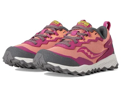 Saucony Peregrine Shield Kdz Sneakers (little Kid/big Kid) Kid's Shoes Berry/coral : 1 Little Kid M, Leather In Red
