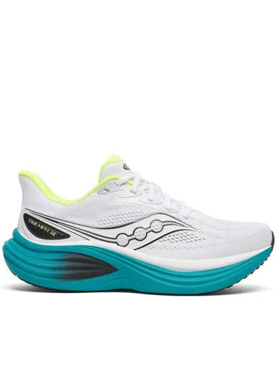 Saucony Teal Midsole Breathable Mesh Sneakers In White