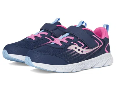 Saucony Wind 3.0 Alternative Closure (little Kid/big Kid) Kid's Shoes Navy/pink : 3 Little Kid W, Leather/te In Blue