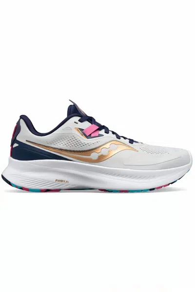 Saucony Women's Guide 15 Running Shoes In Prospect Glass/gold/pink/dark Blue In Black