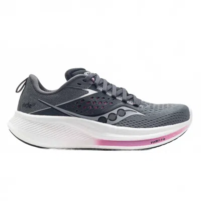 Saucony Women's Ride 17 Shoes In Cinder/orchid In Gray
